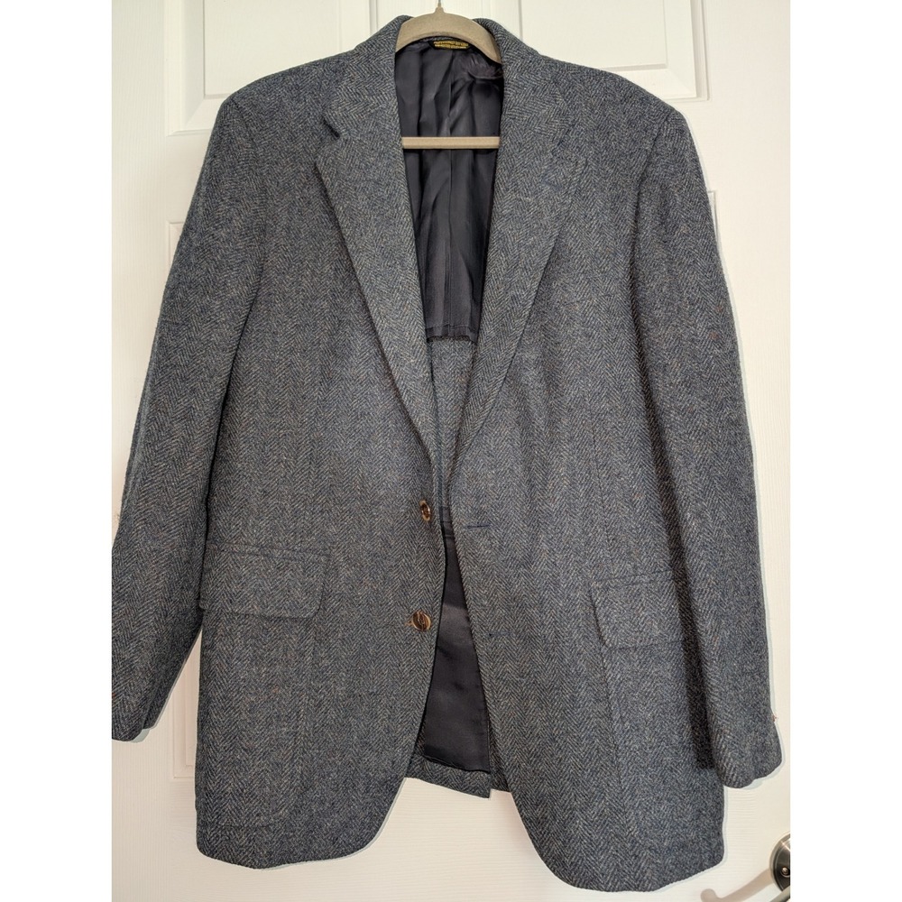 Vintage John Weitz Palm Beach Wool Blazer Mens Blue Herringbone Tweed Sport Coat